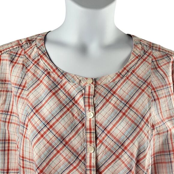 Liz Claiborne Size 3X Multi-Color Plaid All Cotton Blouse Short Sleeve Shirred - Picture 7 of 13